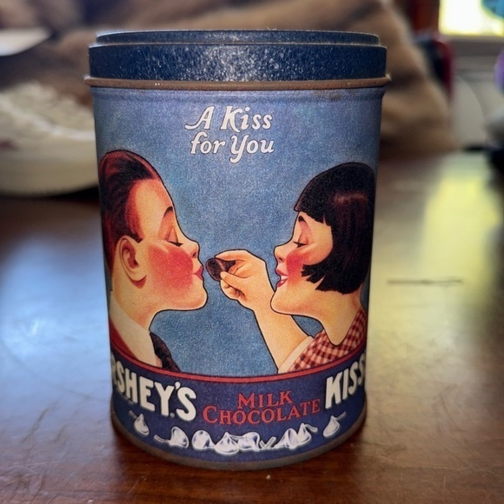 Vintage 1980’s Hersheys Chocolate Kisses “A Kiss for You” Tin Canister